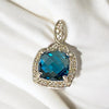 London Blue Topaz Square Halo Pendant