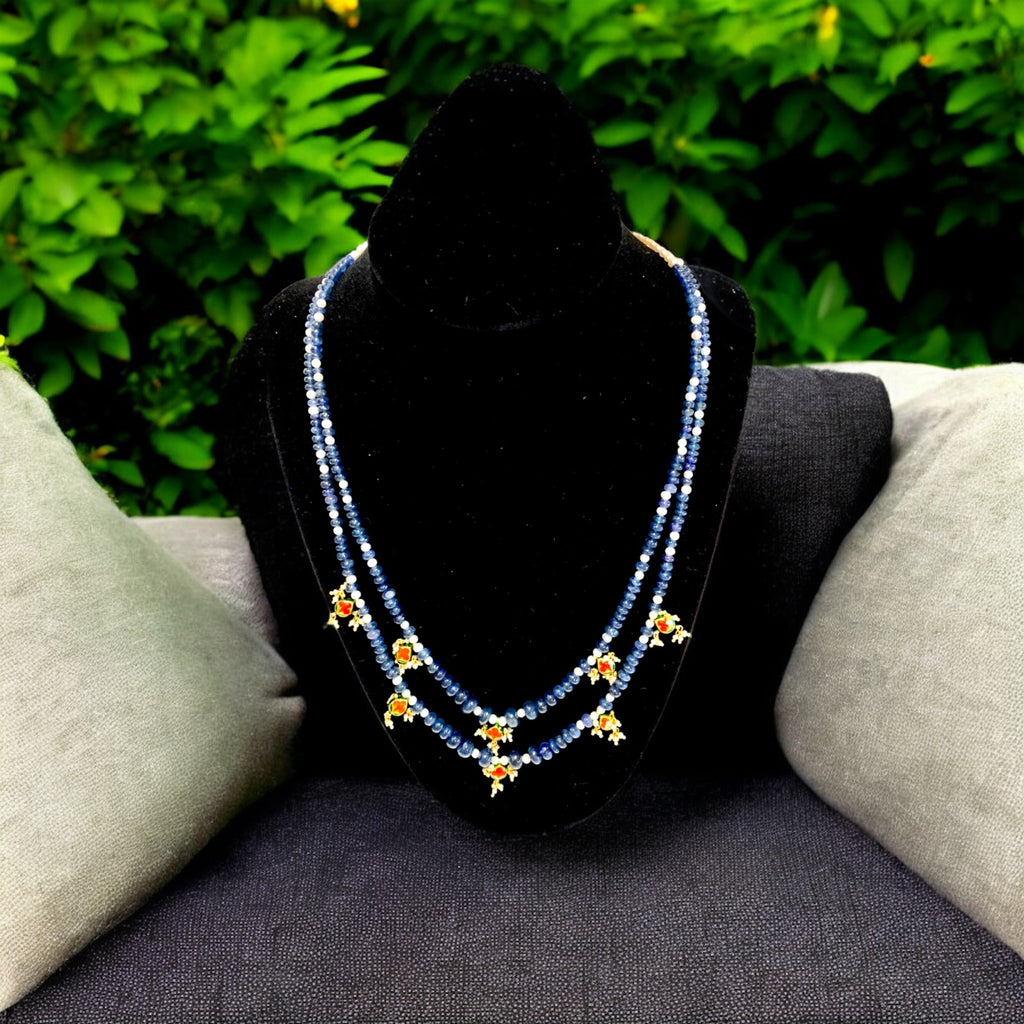 Kundan Two Sapphire Lines with Polkis  Necklace